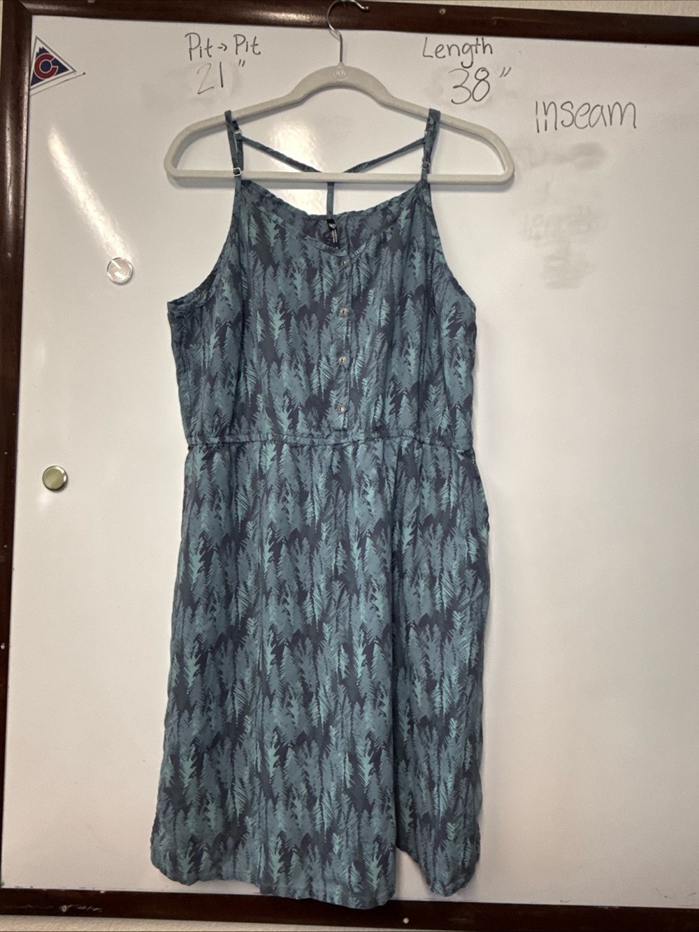 Kuhl Teal feather-Print Sleeveless Dress with pockets size large